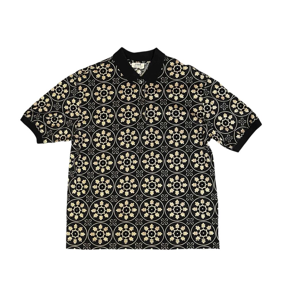 Mens Como Sport By Cobra Golf Polo Black Beige Abstract Print 100% Cotton Size M